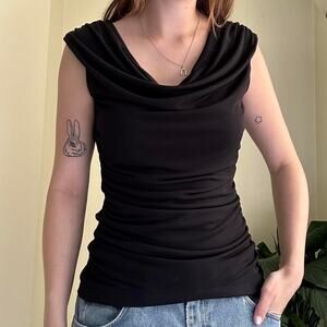Black cowl neck top